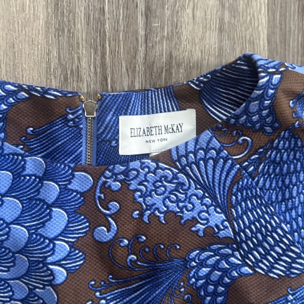 Elizabeth McKay Shift Dress  In Blue and Brown Asian Modern Bold Prints - Picture 7 of 8